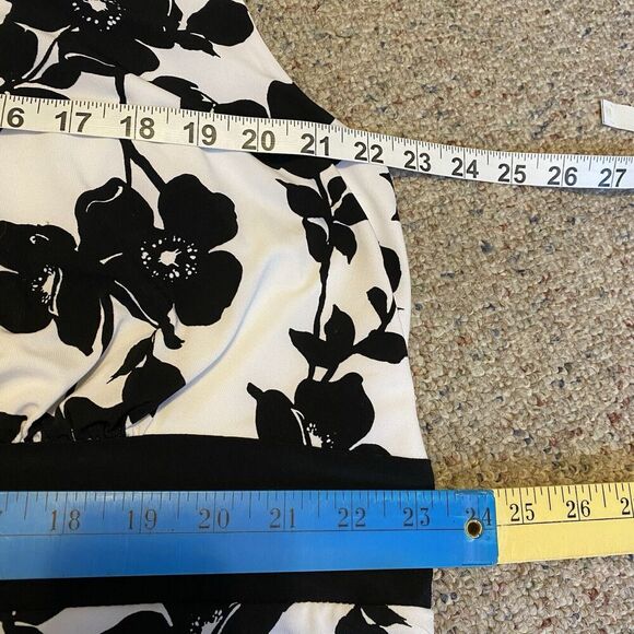 CB Established 1962 Dress Plus Sz 24 White Black Floral High Waist Midi Matured - Picture 2 of 10